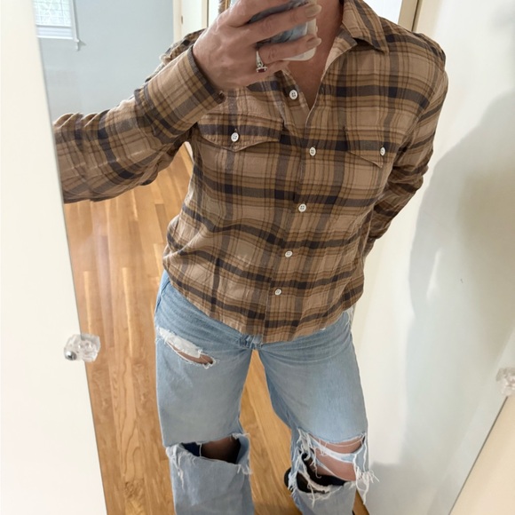 Rag & Bone May Long Sleeve Plaid Shirt in Tan - Picture 1 of 10